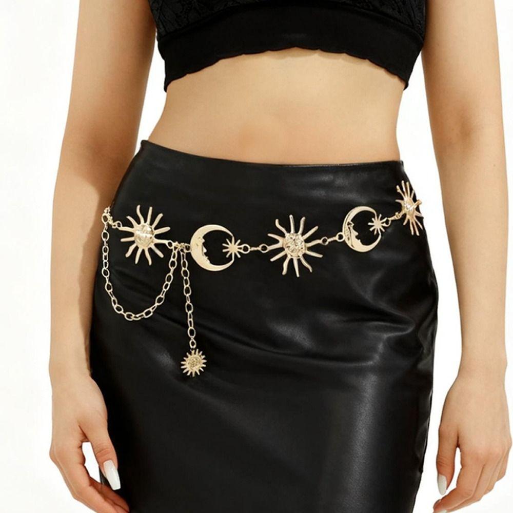 Golden Silvery Sunflower Waist Chain Vintage Metal Waist Chain Women's Waist Clothing Accessories