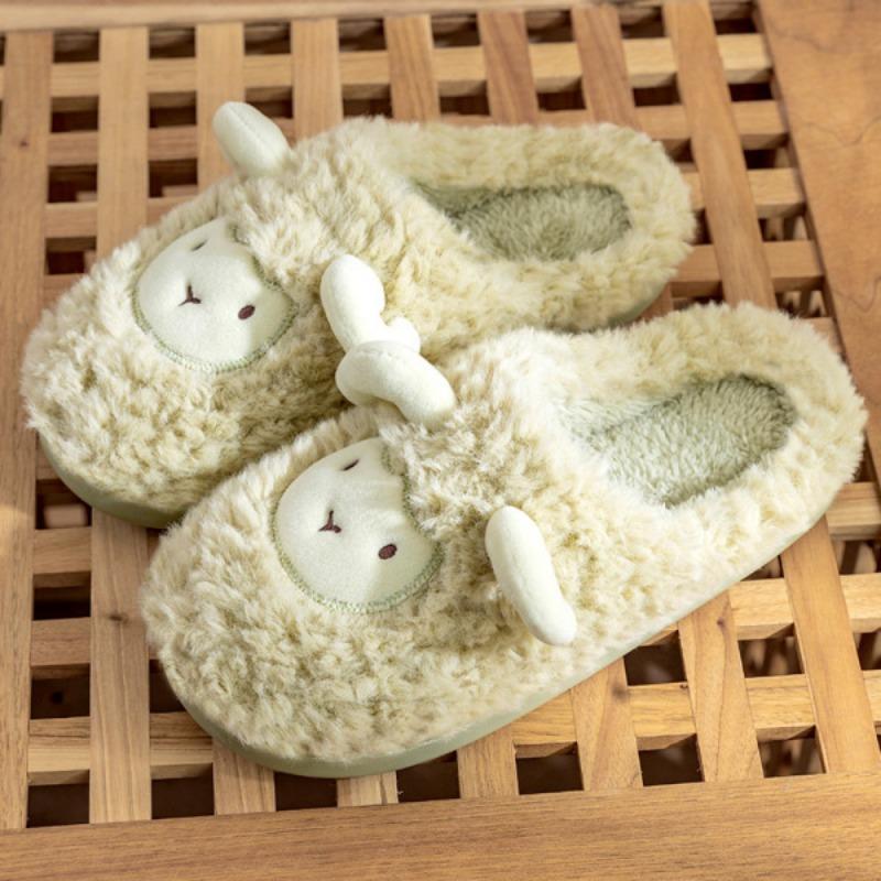 Cute cotton slippers women's winter indoor home thick bottom velvet warm couple plush cartoon lamb cotton drag men
