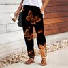 Women Butterfly Printing Pants Lace Up Elastic Waist Loose  Trousers Casual Long Pants Trousers with Pockets
