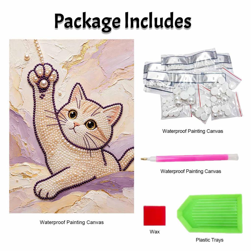 DIY Pearl Bead Art Canvas Cute Cat Pattern Frameless Creative Craft Painting Kit for Relaxing Home Wall Decoration