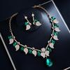 Retro Ethnic Water Drop Gem Necklace & Leaf Jewelry Set for Women