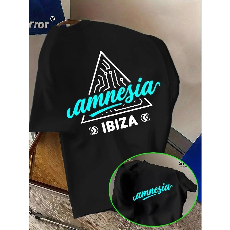 

Retro Street Style T-Shirt IBIZA Electronic Music Culture Art Trendy Distressed Casual Top Breathable Sweat-Absorbing Individual Outfit Base Layer 4XL чорний
