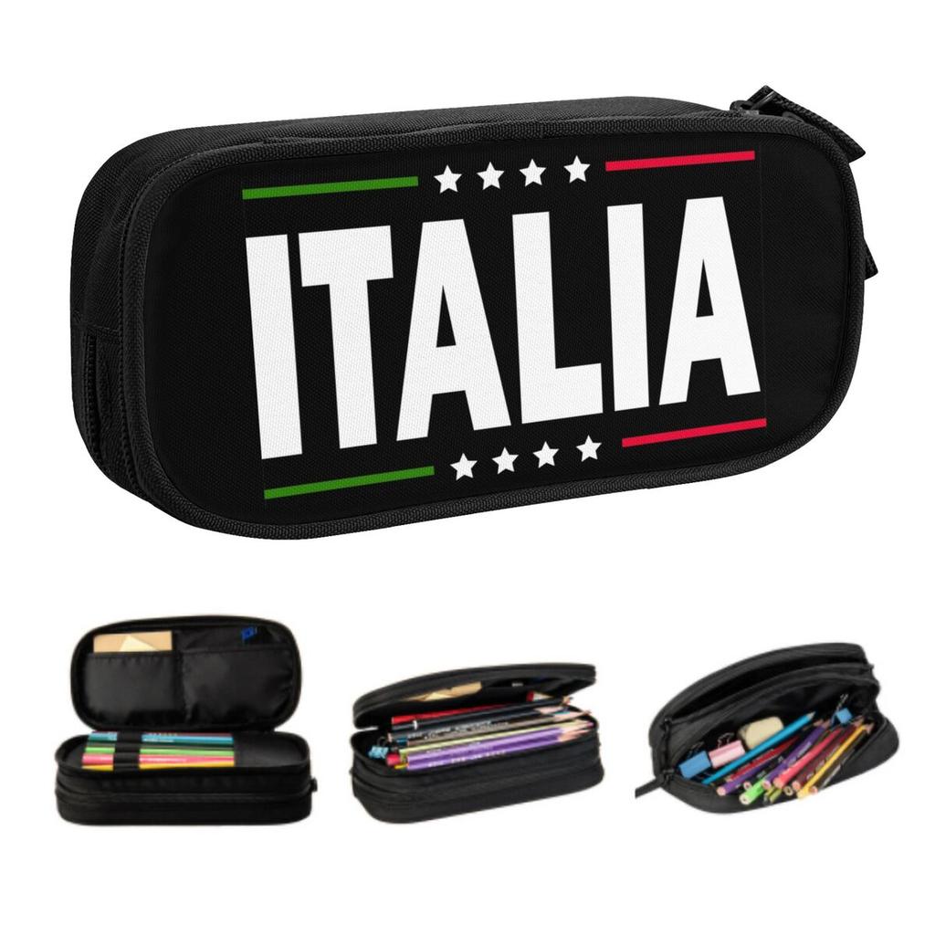Custom Cute Italy Flag Pencil Case for Girls Boys Large Capacity Italian Proud Pencil Bag School Supplies