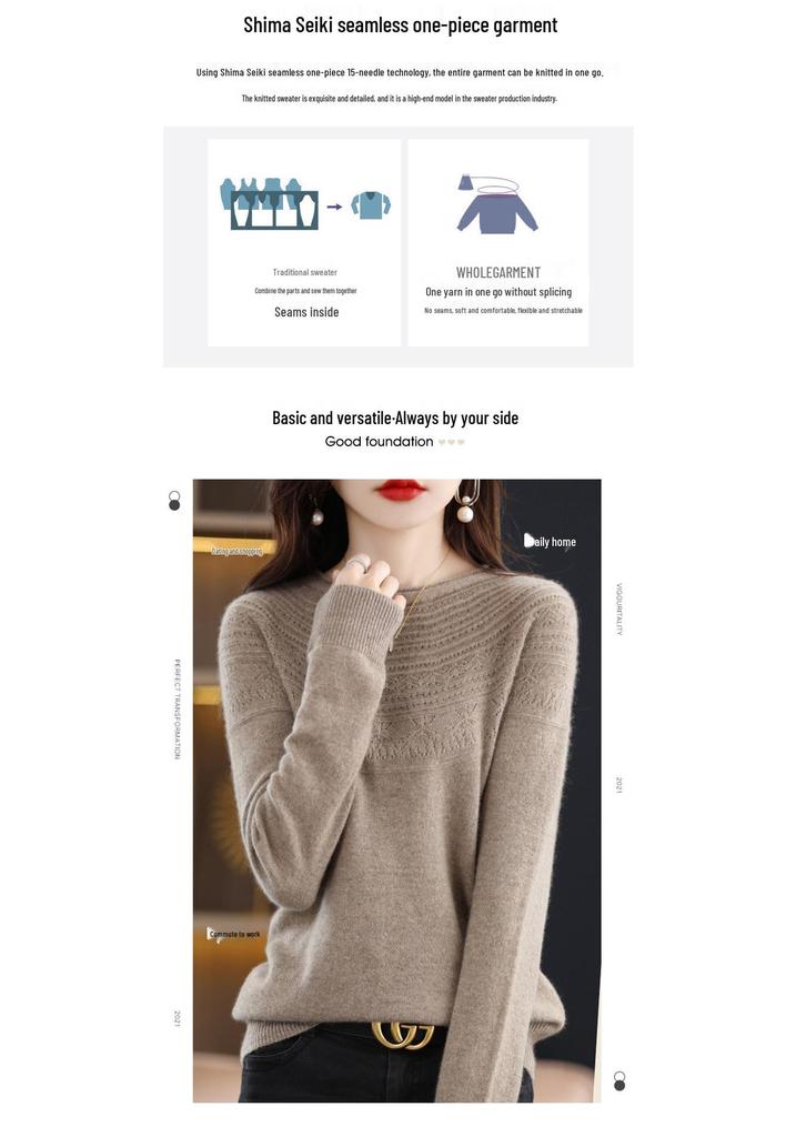 2023 Autumn Women's Pure Wool Round Neck Knit Sweater Cardigan - Stylish & Versatile
