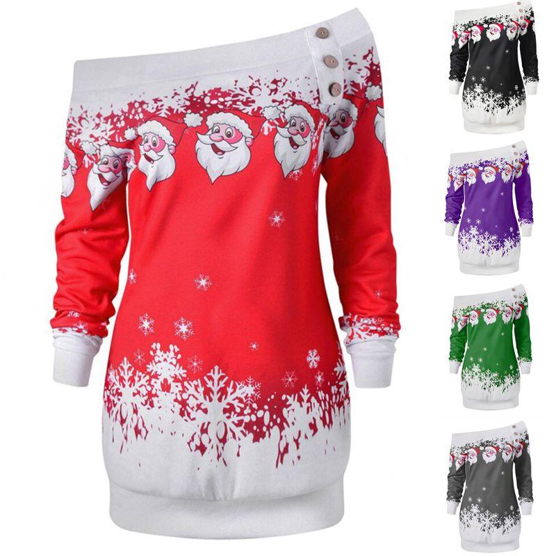 Ladies Christmas Jumper Tops Featuring Charming Santa Claus Design And Long Sleeves