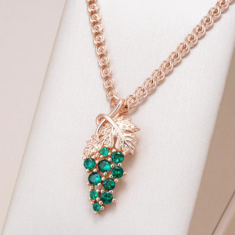 Kienl Voll Glänzend Grün Natürlicher Zirkon Lange Traube Anhänger Halskette Für Frauen Roségold Farbe Ethnisch Braut Alltagsschmuck