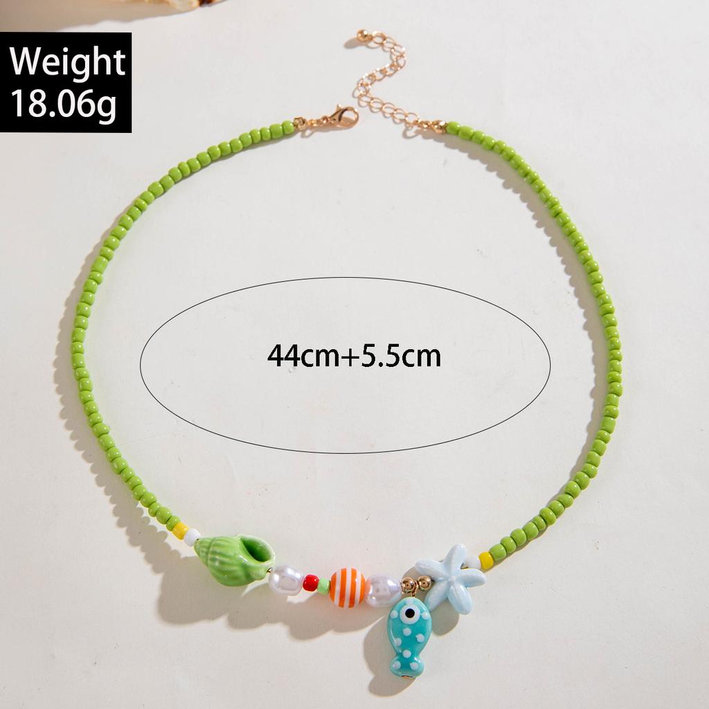 Y2K Boho Acryl Keramik Fisch Seestern Pilz Anhänger Bunter Perlen Choker Halskette Für Frauen Strand Ozean Schmuck Zubehör