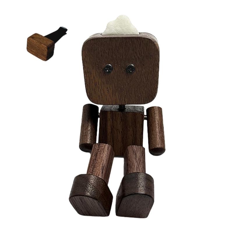 Wooden Dashboard Decoration For Vehicles Moving Limbs Robot Design Magnetic Mounting For Secure Placement
