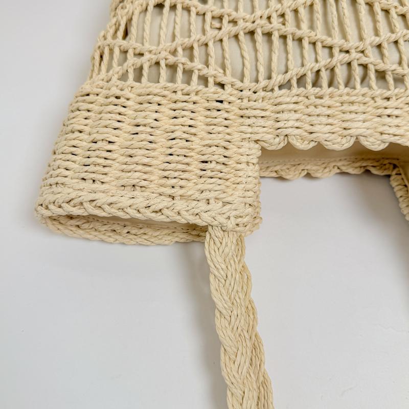 Handwoven Natural Fiber Tote Bag with Braided Handles and Open Weave Design