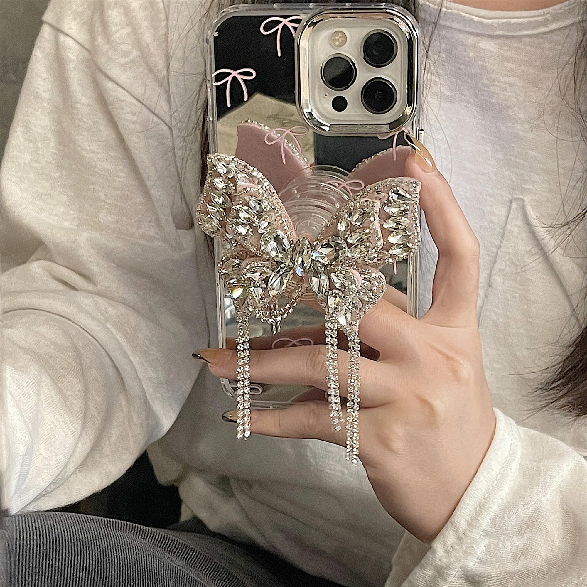 

Чехол для телефона Temperament Fringe Bow для iPhone 15 14 13 12 11 Pro Max Cute Bow Girl Mirror Phone Case For iPhone 15 Pro