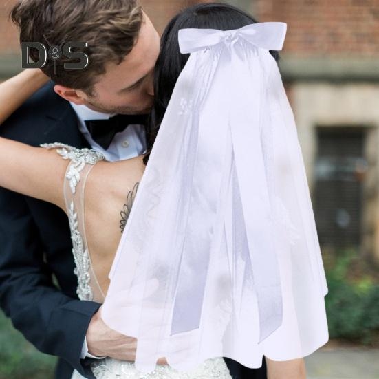 Halloween Veil Double-Layered Ribbon Bow Decoration Soft Mesh Veil Wedding Halloween Cosplay Photography Accessories