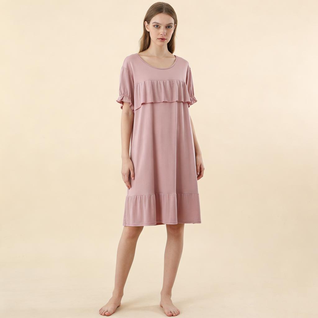 Women's Modal Round Neck Patchwork Sleep Dress Summer Loose Plus Size Casual Chic Loungewear Outdoor SleepWear Dress