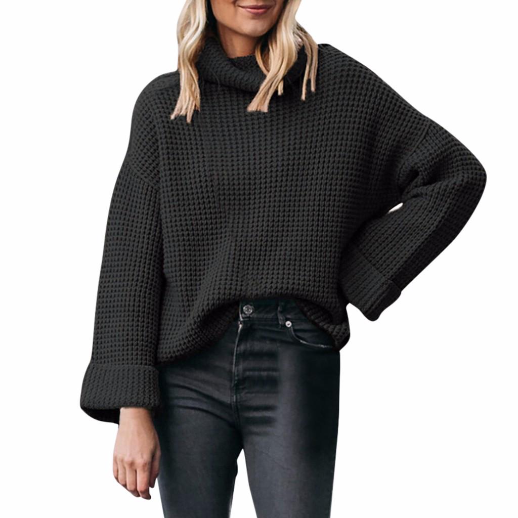

(SU)Women Autumn Winter Sweater Thick Needle High Collar Pullover Sweater