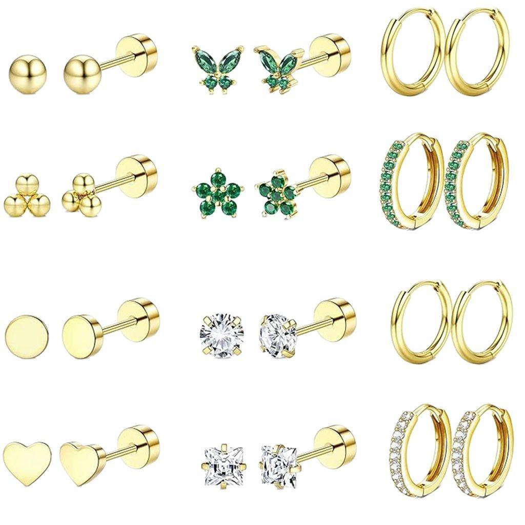 Stainless Steel European-American Style Stud & Hoop Earring Set
