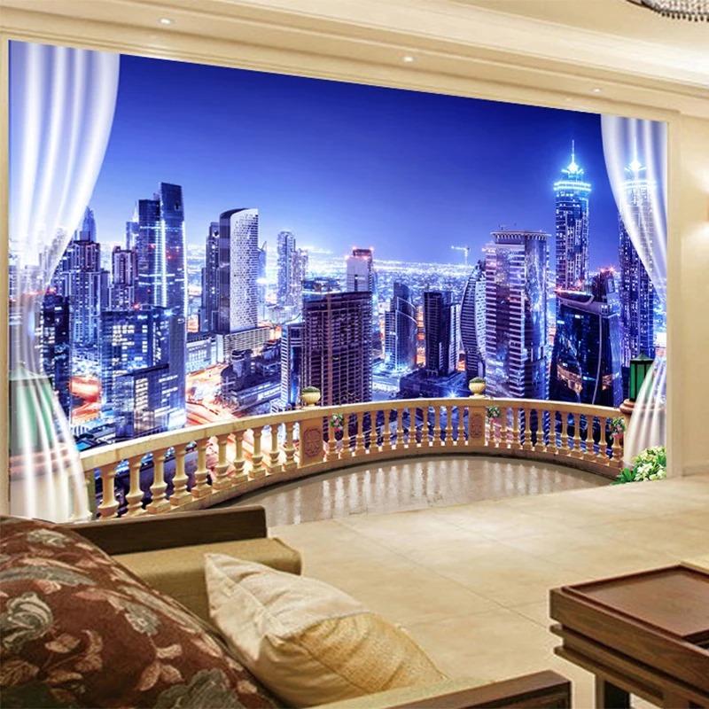 Custom 3D Wallpaper City Building Night Landscape Photo Wall Mural Living Room Bedroom Background Wall Papers Papel De Parede
