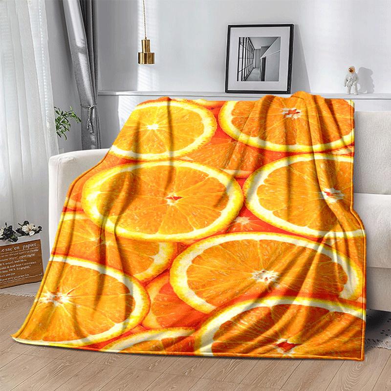 1pc Orange Printing Lightweight Flannel Blanket, Comfortable and Warm Blanket, for Camping Sofa Bed and Couch Office, Gift