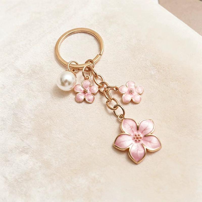 Alloy Sakura Bag Pendant Cherry Blossom Imitation Pearl Accent Cherry Blossom Keychain Sweet Flower Bags Accessories