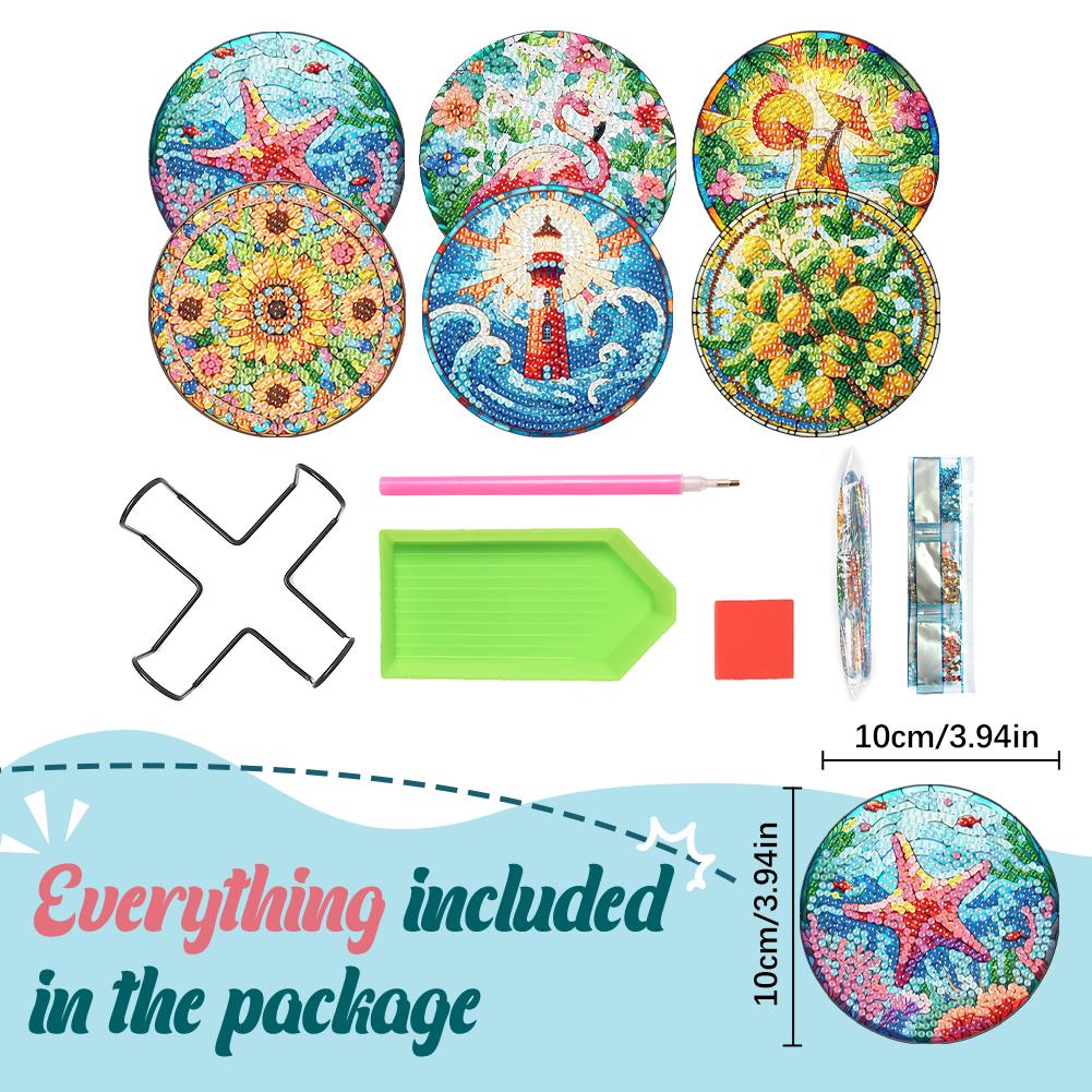 6 Stück DIY Diamantmalerei Untersetzer-Kits mit Halter Diamantmalerei Untersetzer für Anfänger Erwachsene Kunsthandwerk Zubehör