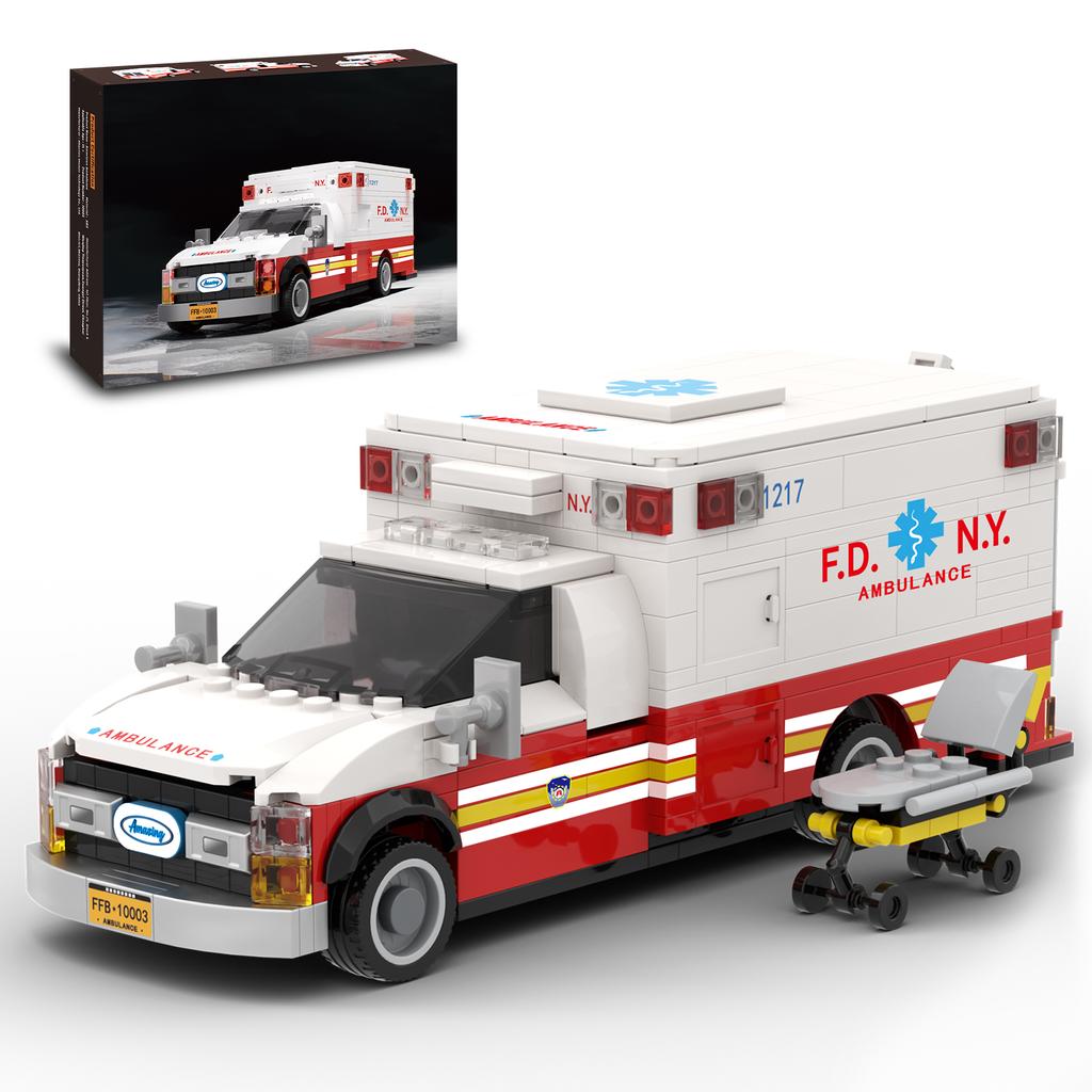 Non-Toxic 660Pcs American Ambulance Building Blocks With Stretcher City Emergency Vehicle Model Bricks Ornament Kids Diy Toys Holiday Gift