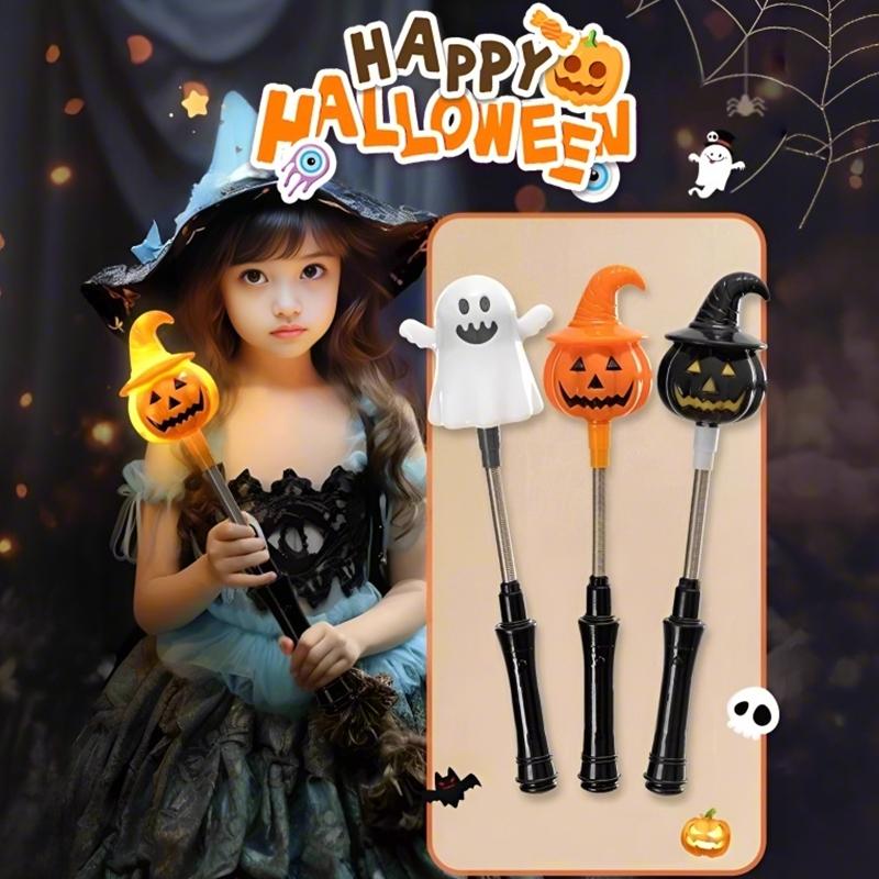 Pumpkin Glowing Shake Stick Cute Ghost Hand Crank Stick With Led Light Halloween   Party Decor Guests Gifts