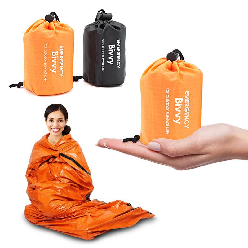 Orange Insulated Multi-functional Survival Sleeping Bag: Thick, Warm, and Outdoor-Ready First Aid Essential