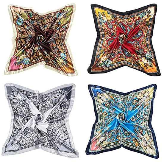 Square Scarf Flower Design Best Gift Polyester Flower Printing Square Scarf for Outdoor