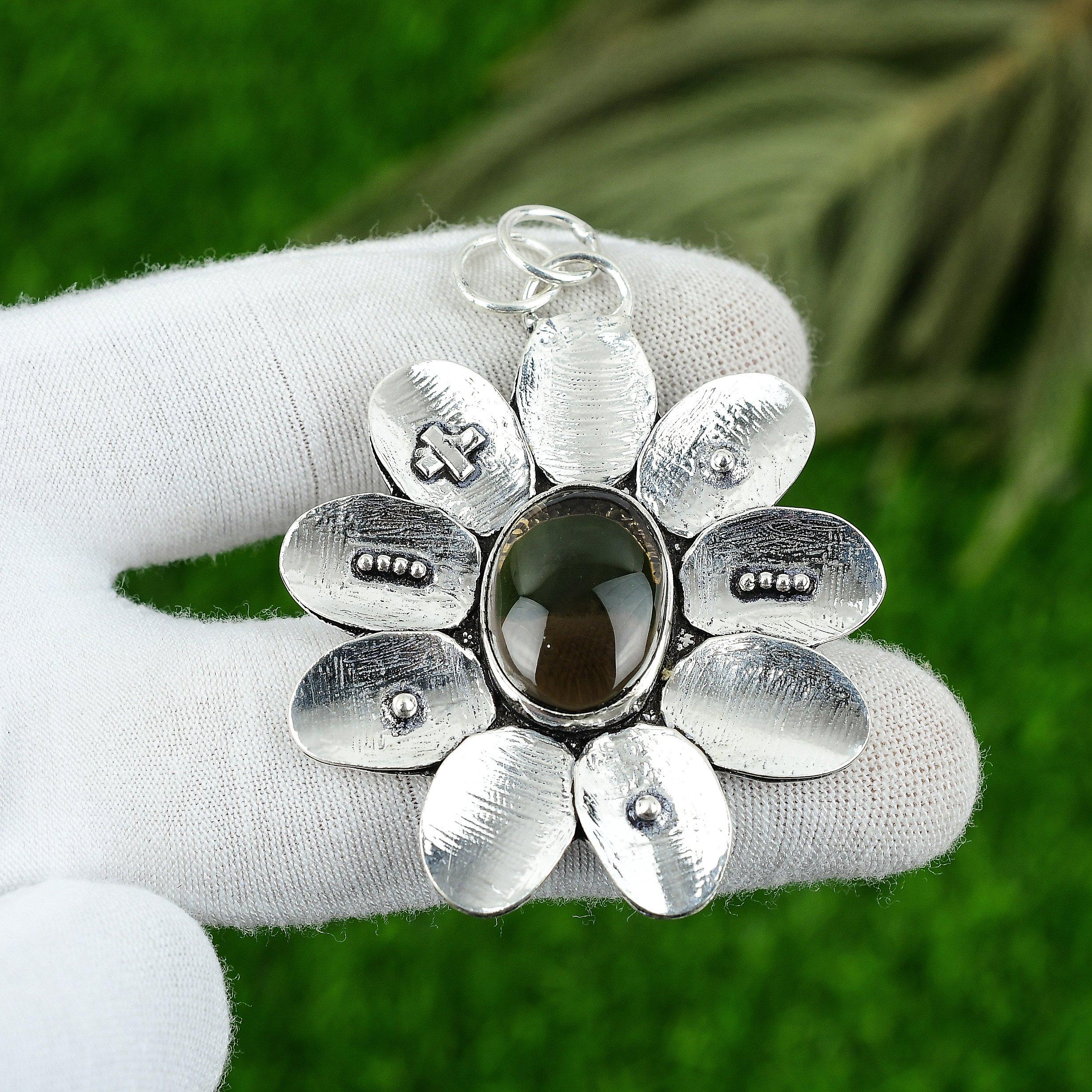 Natural Smoky Topaz Gemstone Pendant 925 Sterling Silver Jewelry For Girls