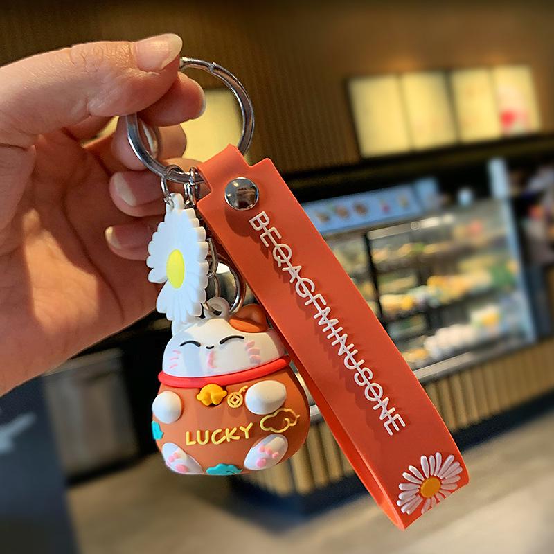 Korean Lucky Fortune Cat 3D Keychain Pendant - Creative Cartoon Festive Charm