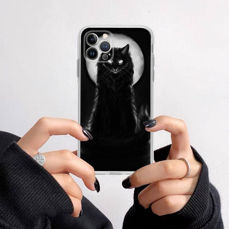 Black Cat Staring Eye Phone Case For iPhone 14 13 12 11 Pro Max XS X XR SE 2020 6 7 8 Plus Mini Transparent Shell