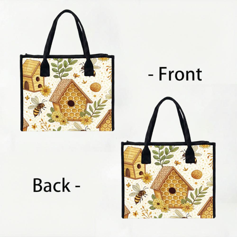 Cute Bee Pattern Tote Bag Casual Handbag for Daily Shopping