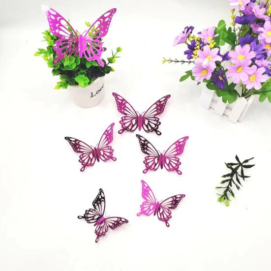 12 Pcs 3D Butterfly Wall Decals Removable Wall Sticker for Birthday Party Cake Decorations 3 Sizes Hollow Metallic Butterfly DIY