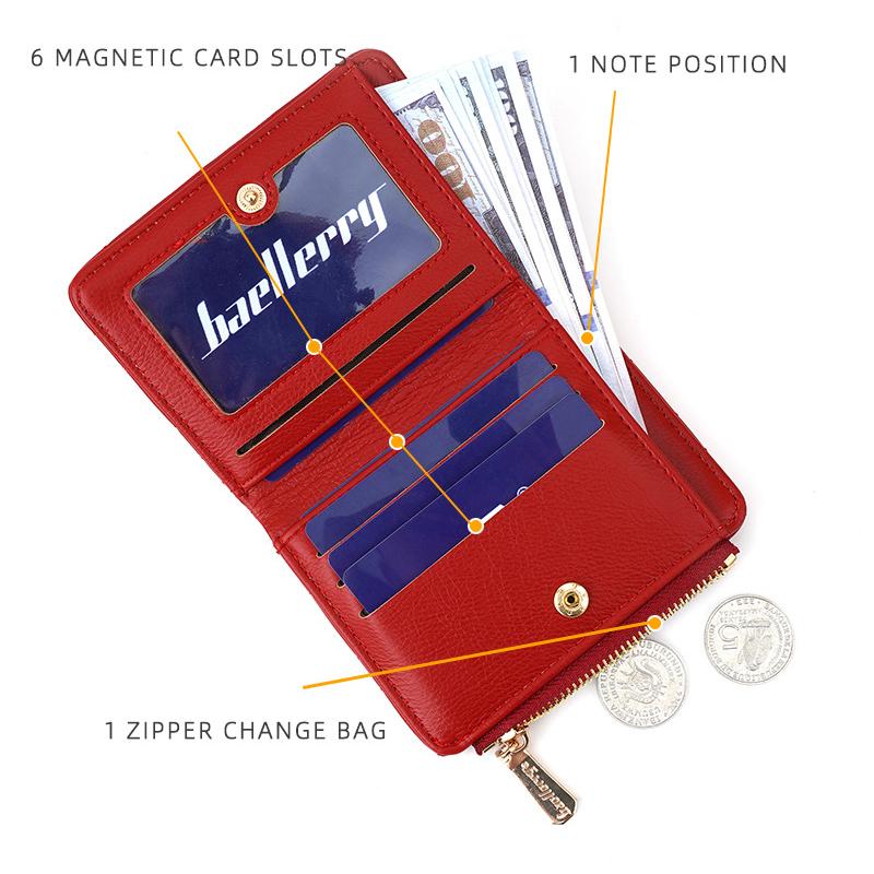 Baellerry Women's Short Pure Diamond Pattern Wallet Zipper Coin Purse Multi-card Slots Billfold Fashion Pu Leather Card Holder