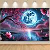 1 piece a vibrant background cloth of cherry blossom trees under the moonlight on a peaceful night