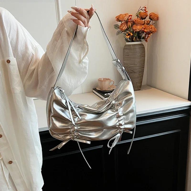 Small Tote Bag with Bow Tie for Women Trendy Versatile Crossbody Shoulder Handbag