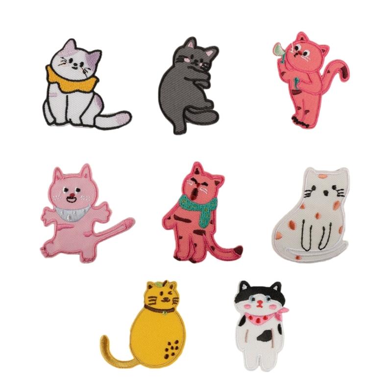 8Pieces Cartoon Cats Sewing On Applique Embroidery Repair Patches For Personalizing Caps And Shoe Backpack All Ages Use
