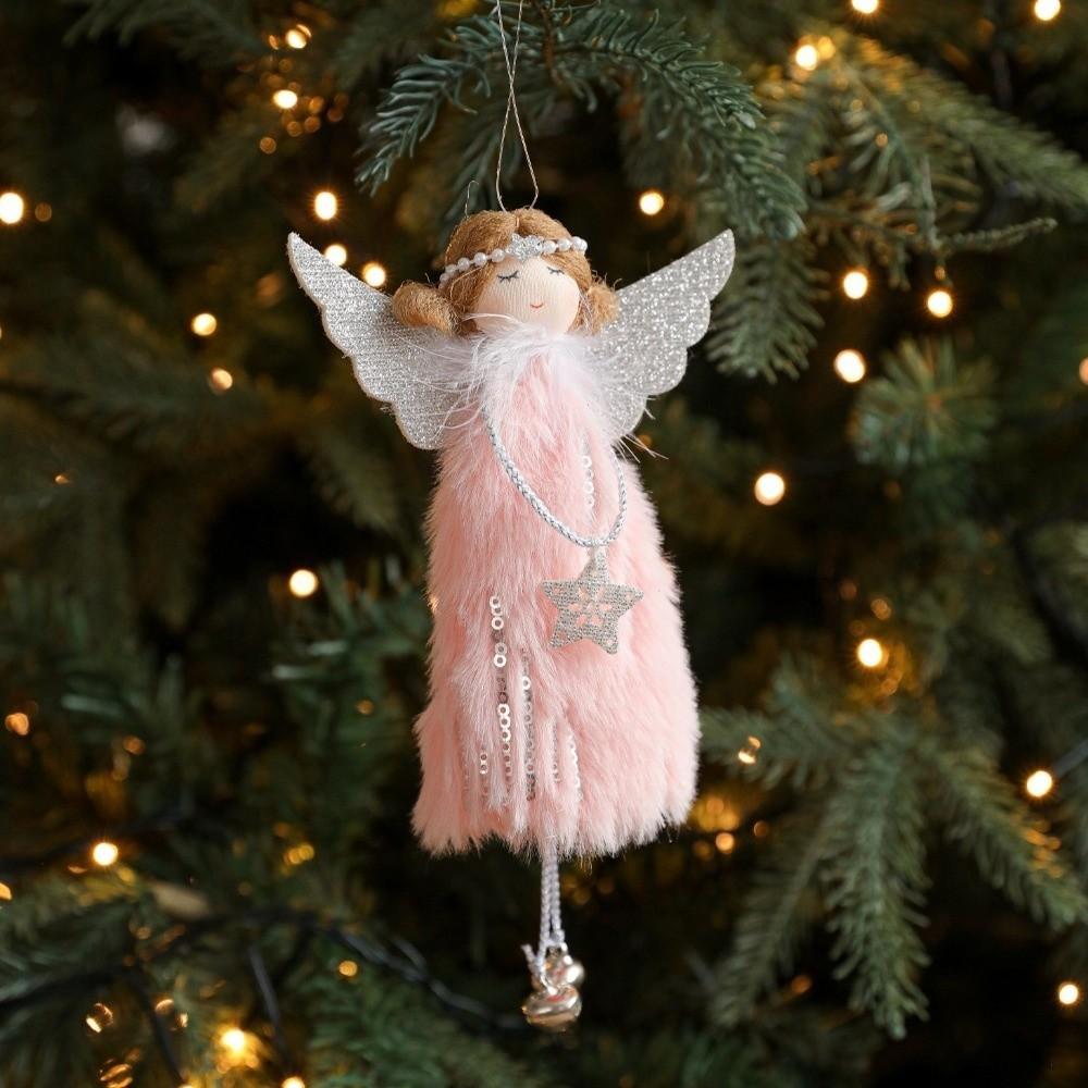 Party Supplies Cute Christmas Angel Doll with Bell Stuffed Girl Doll Hanging Ornament Handmade Craft Angel Pendant Xmas Gift