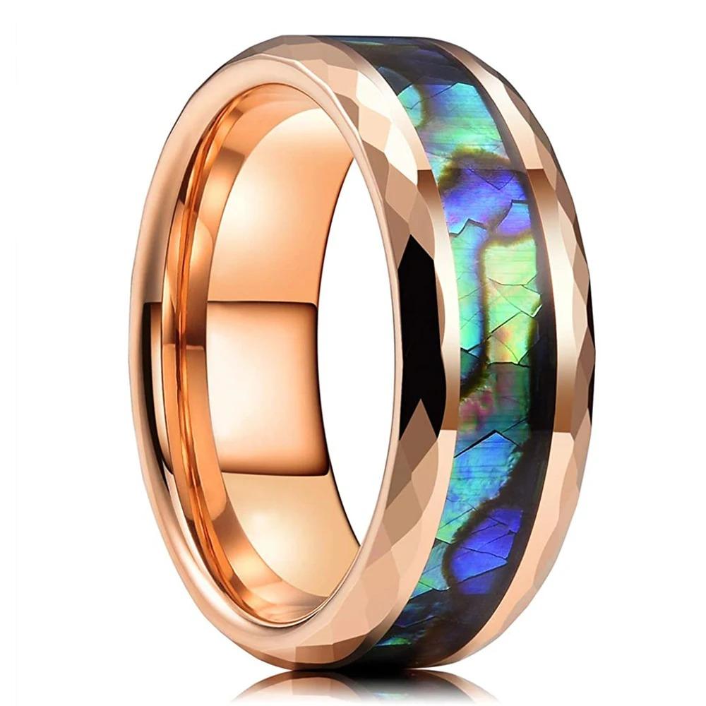2023  8mm Men Black Titanium Wild Life Hunting Ring Koa Wood Inlay Deer Family Silhouette Steel Ring Men Wedding Band