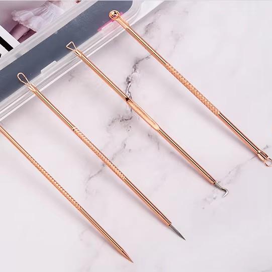 4PCS/set Stainless Steel Rose Gold Acne Needle Double Headed Acne Needle Blackhead Removal and Squeezing Tool