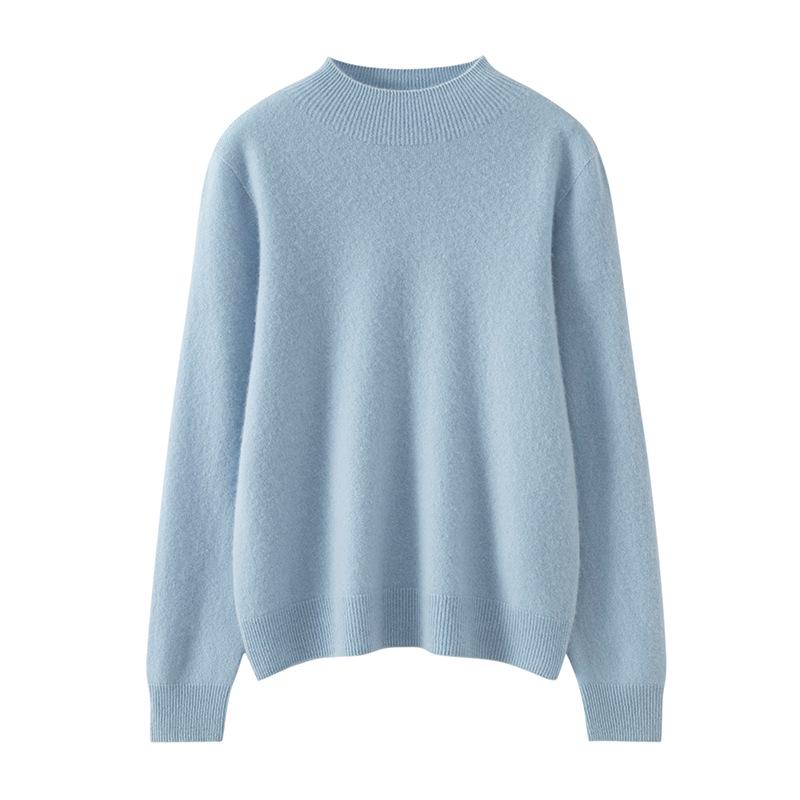 Lekasha Women's 100% Pure Cashmere Half-High Collar Loose Pullover for Autumn/Winter