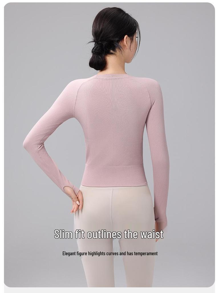 Thickened Seamless Women's Long Sleeve Yoga Top - Slimming, Breathable Round Neck for Autumn & Winter.