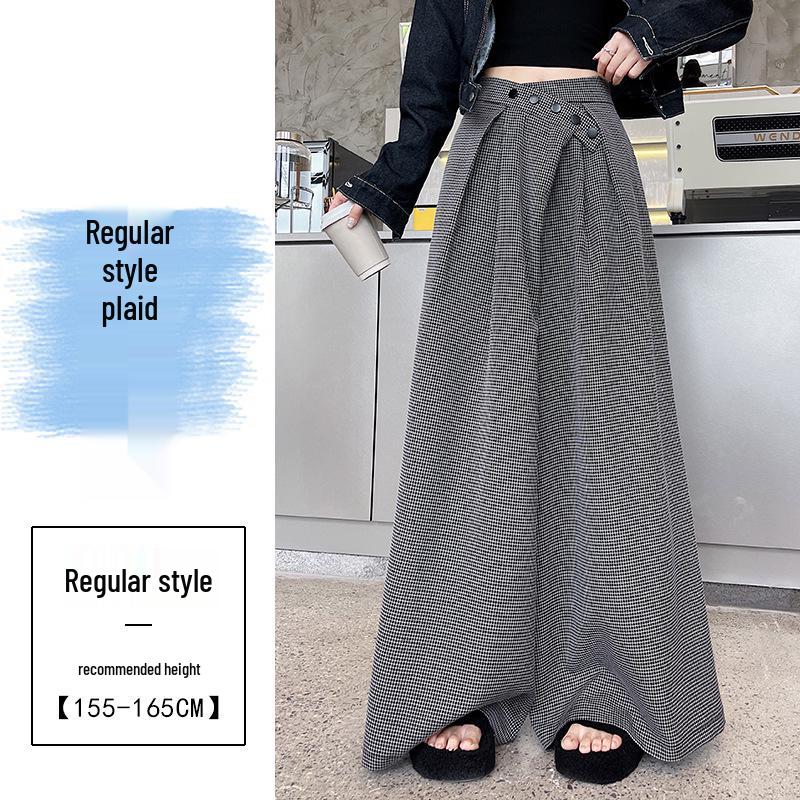 

Women s Retro Plaid High-Waisted Wide-Leg Pants: Slimming, Loose, Casual, Versatile, Floor-Length for Spring and Autumn. Small