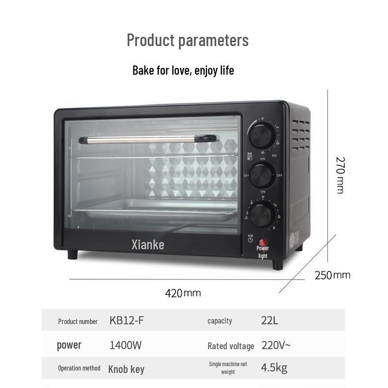 Xianke 22L Electric Oven: Compact, Fully Automatic, Multi-Functional Baking Solution.