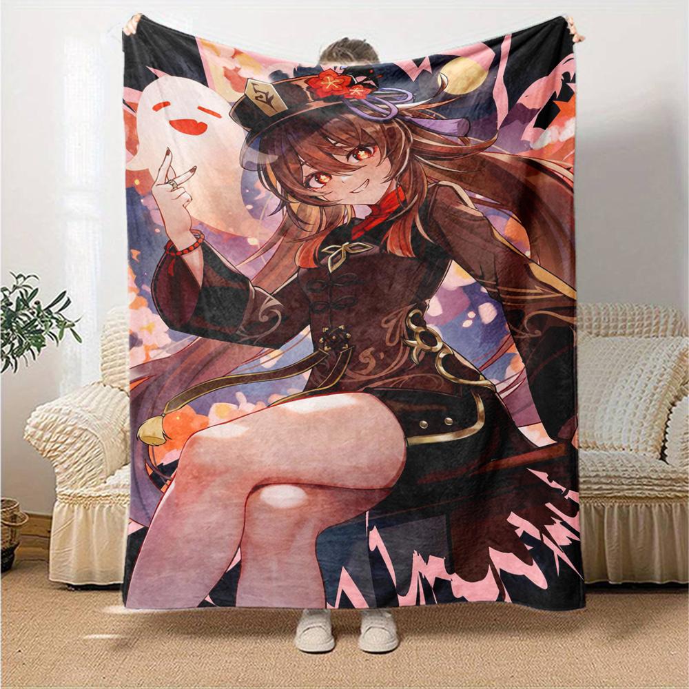 1Pc Genshin Impact Blanket Soft Comfortable Polyester Blanket Four Seasons All Season Blanket Bedroom Office Outdoor Use Anime Style Throw Christmas G