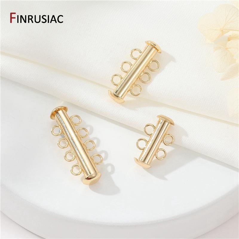14K Gold Plated Brass Multi Strand Slide Tube Lock Clasp Connectors Layering Clasp for Necklace Bracelet Jewelry Making Supplies