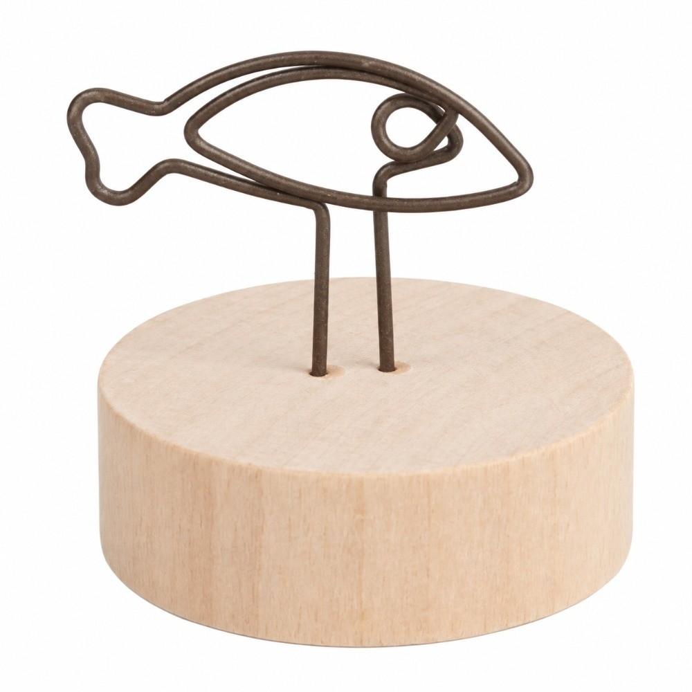 10PCS Round Fish Shape Round Wood Clip Metal Clip Vintage Card Clip Photo Clamp Office Desktop