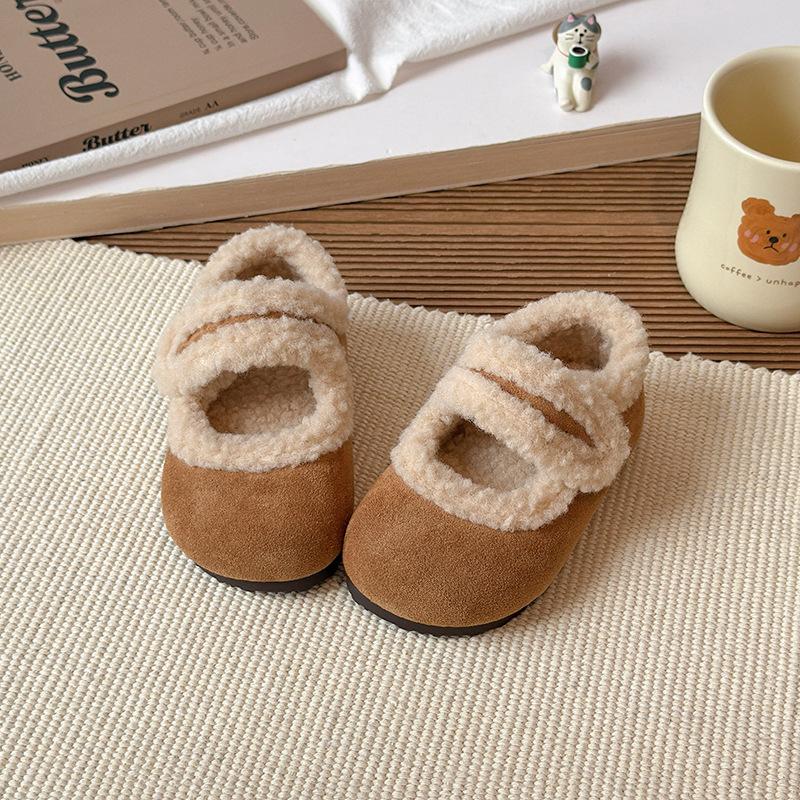 Mädchen Boken Baumwollschuhe, Neue Herbst- und Winterschuhe für Kinder in einfarbiger, pelziger Ausführung, Rutschfeste Baumwollschuhe für kleine, mittlere und große Kinder,