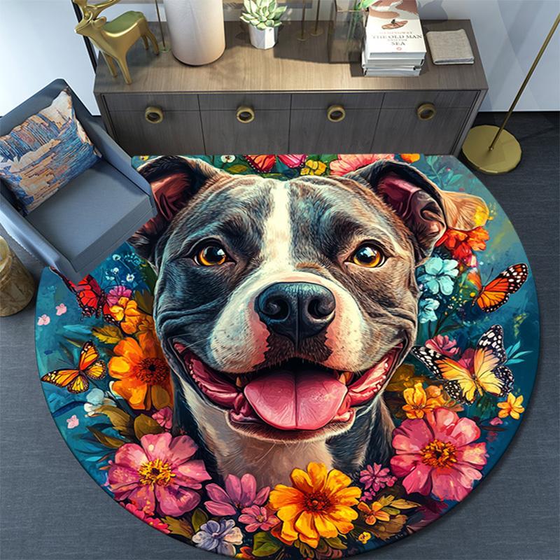 Pitbull Round Area Rug,Carpet Rug for Living Room Bedroom Sofa Playroom Decor,Non-slip Floor Mat