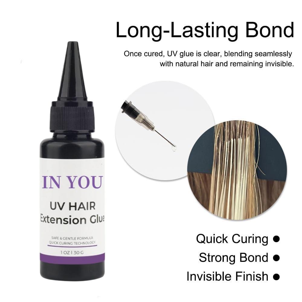 UV Hair Extension Kit with UV Lamp: 30g Fast-Curing Glue & Tools | Invisible Bonds, Damage-Free Salon & Home Use