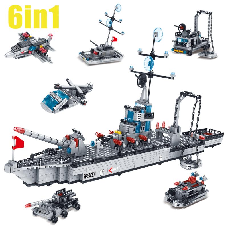 Τεράστιο μέγεθος 1560PCS Πολεμικό πλοίο του Ναυτικού Μοντέλο πλοίου Στρατού Πολεμικό πλοίο 6 σε 1 συνδυασμός πολλαπλών σχημάτων δομικά στοιχεία για να κατασκευαστεί ένα σετ παιχνιδιών για αγόρια