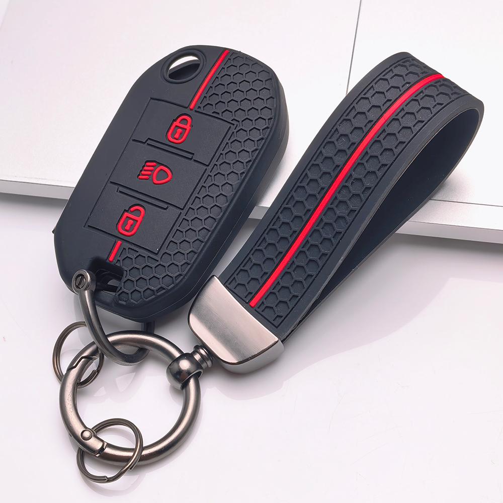 Key Fob Cover for Peugeot 3008 5008 208 301 308 C1 C2 C3 with Keychain Anti-Scratch Surface Shockproof Structure Soft Grip Texture